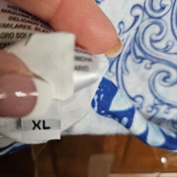 Style & Co Blue White Patterned Top Women’s XL | Sparkle Accents Short Sleeve - Picture 7 of 9